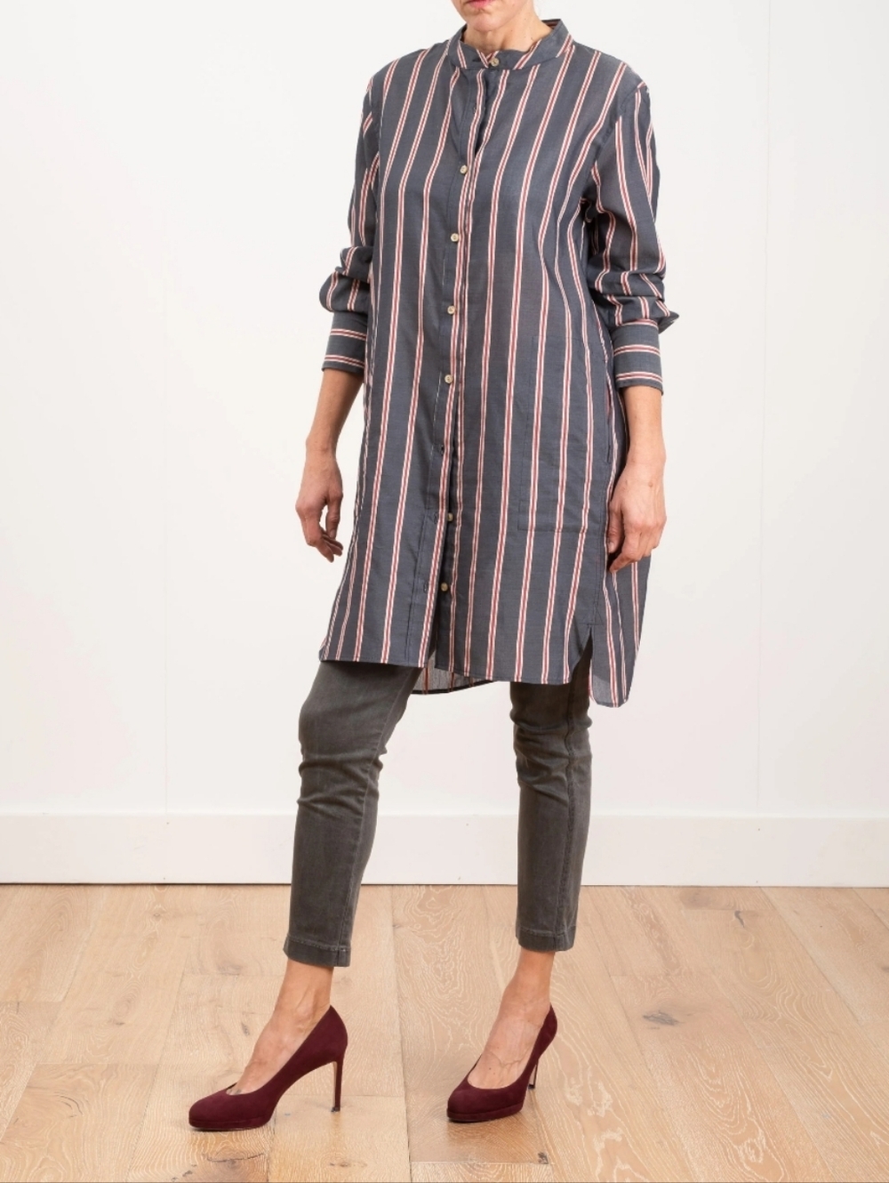 Bnwt Isabel Marant Striped Long Shirt Oversize in Navy with Burgundy Stripes